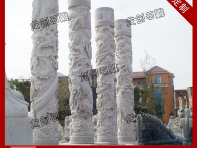 石雕龙柱定做加工 圆形石雕龙柱浮雕